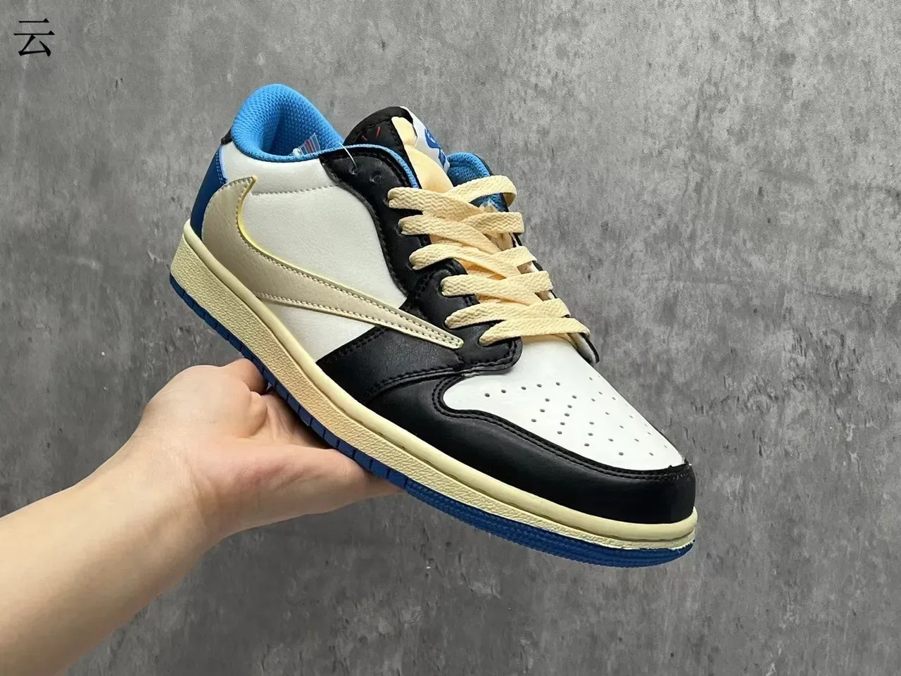 Nike Air Jordan 1 Low Black Blue Silhouette Multi-Panel Leather Construction Lifestyle Sneakers 2