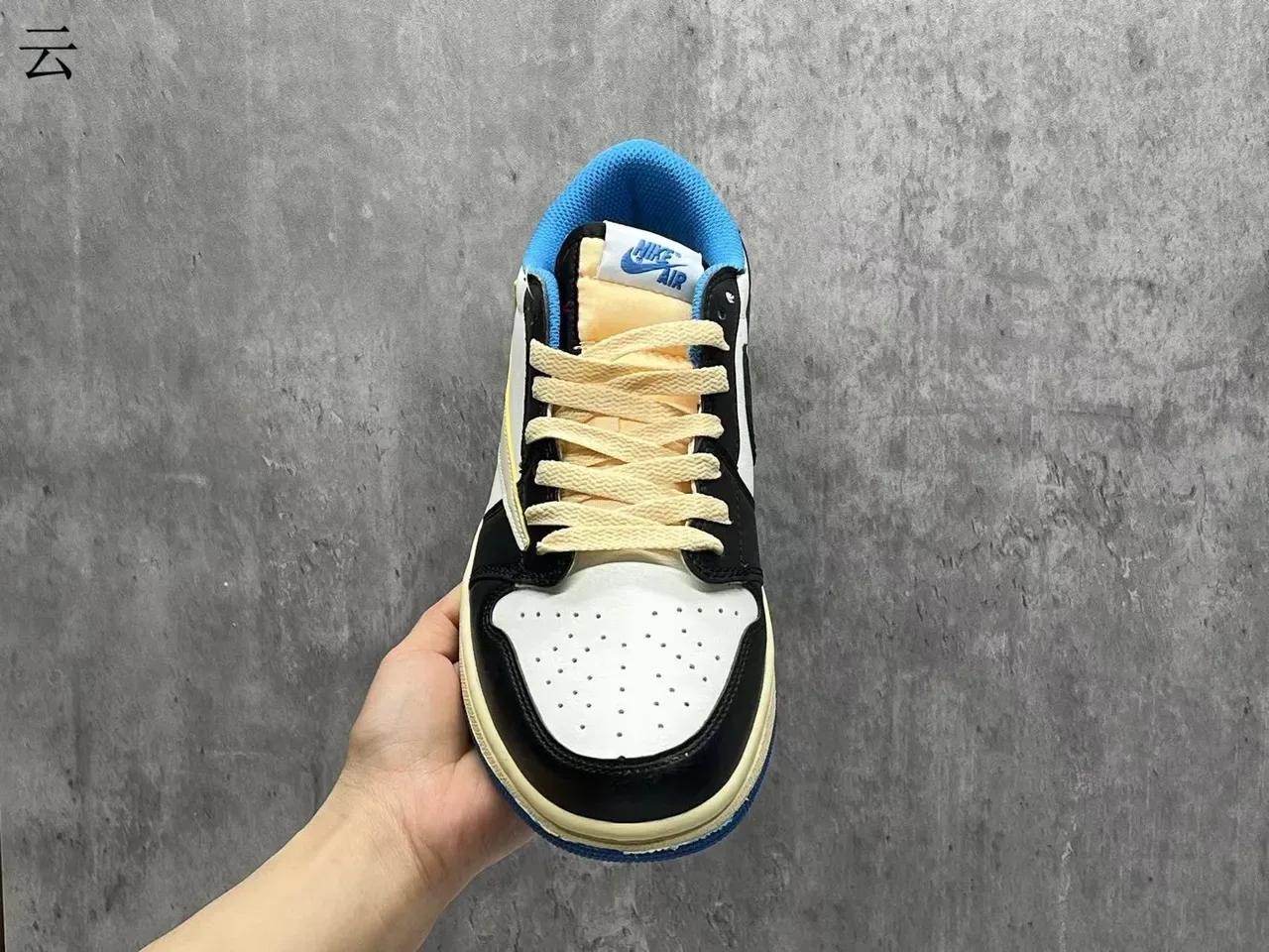 Nike Air Jordan 1 Low Black Blue Silhouette Multi-Panel Leather Construction Lifestyle Sneakers 3