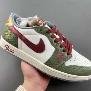 Nike Air Jordan 1 Low أخضر زيتوني أحمر بني رأس السنة القمرية 2025 حذاء رياضي نمط حياة
