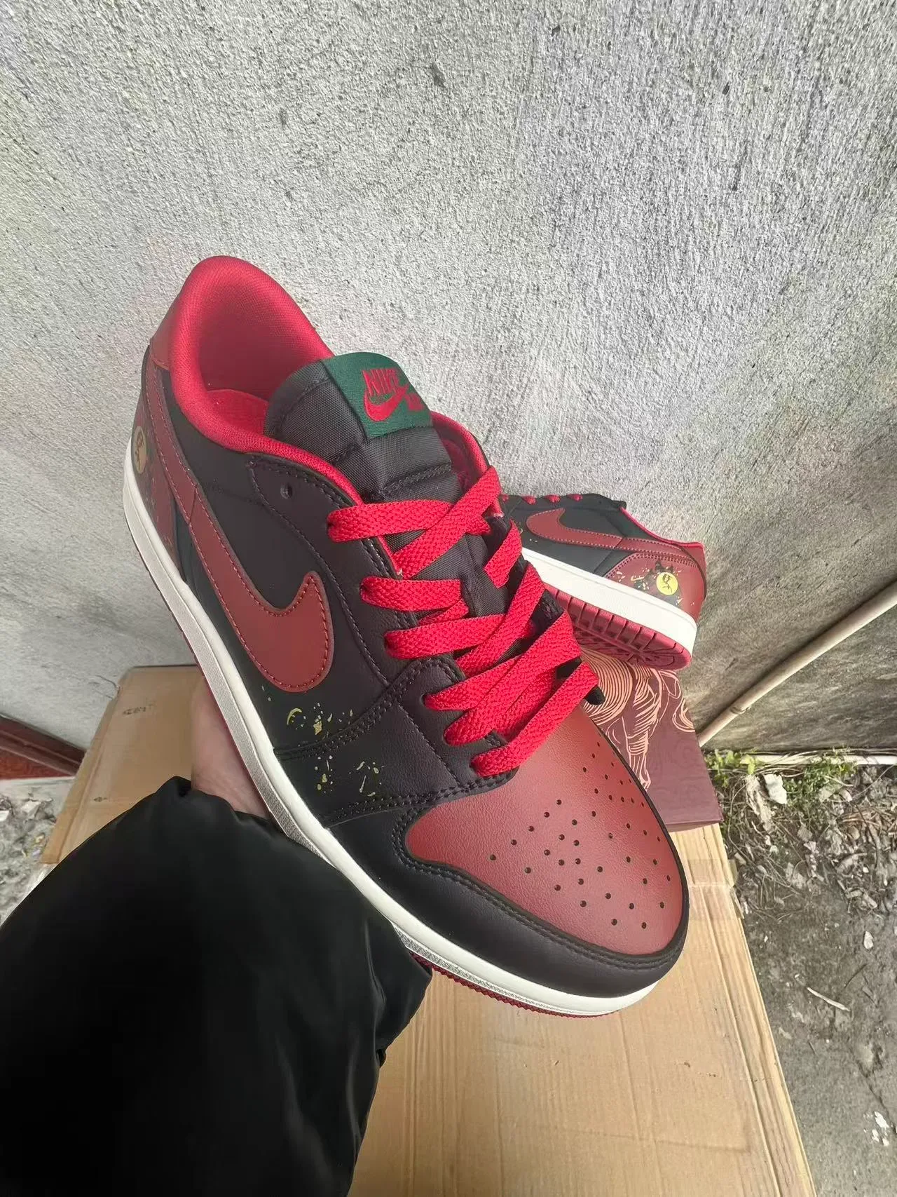 Nike Air Jordan 1 Low Red Black White Gold Graphic Lifestyle Sneakers 2