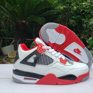 Nike Air Jordan 4 সাদা লাল কালো বাস্কেটবল জুতো