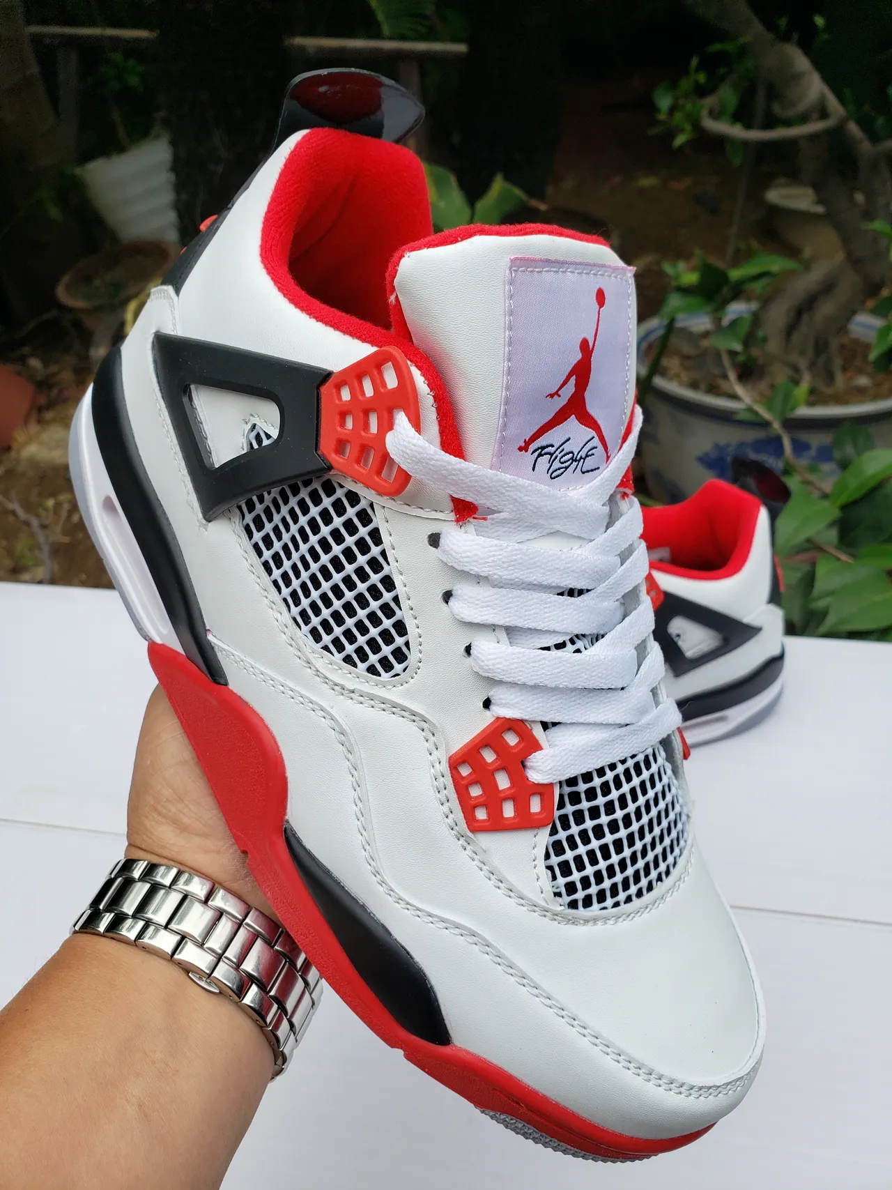 Nike Air Jordan 4 সাদা লাল কালো বাস্কেটবল জুতো 2