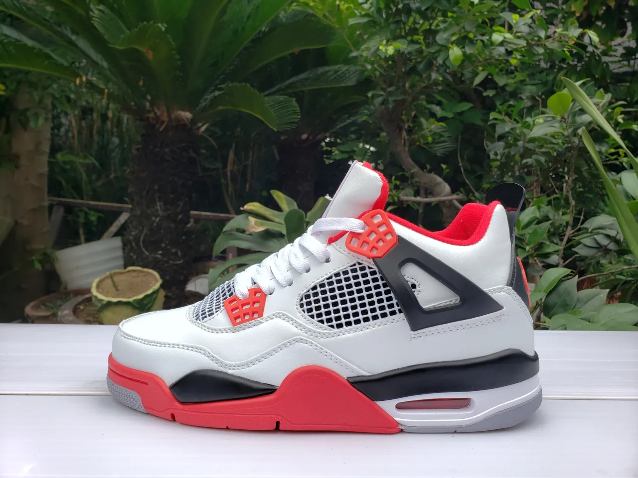 Nike Air Jordan 4 সাদা লাল কালো বাস্কেটবল জুতো 6