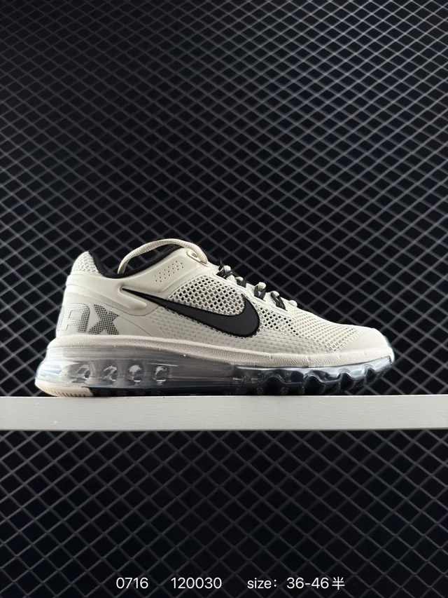 Nike Air Max Beige Black Mesh Upper Full-Length Visible Unit Running Shoes 6