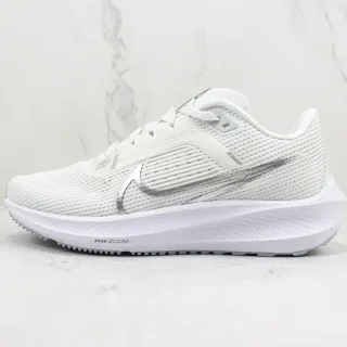 Nike Air Zoom Pegasus Blanc Argent respirant maillage ingénierie supérieure overlay métallique Swoosh chaussures de course