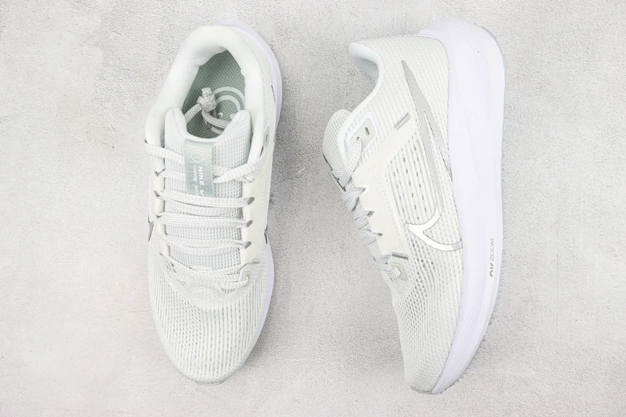 Nike Air Zoom Pegasus White Silver Breathable Engineered Mesh Upper Metallic Swoosh Overlay Running Shoes 3
