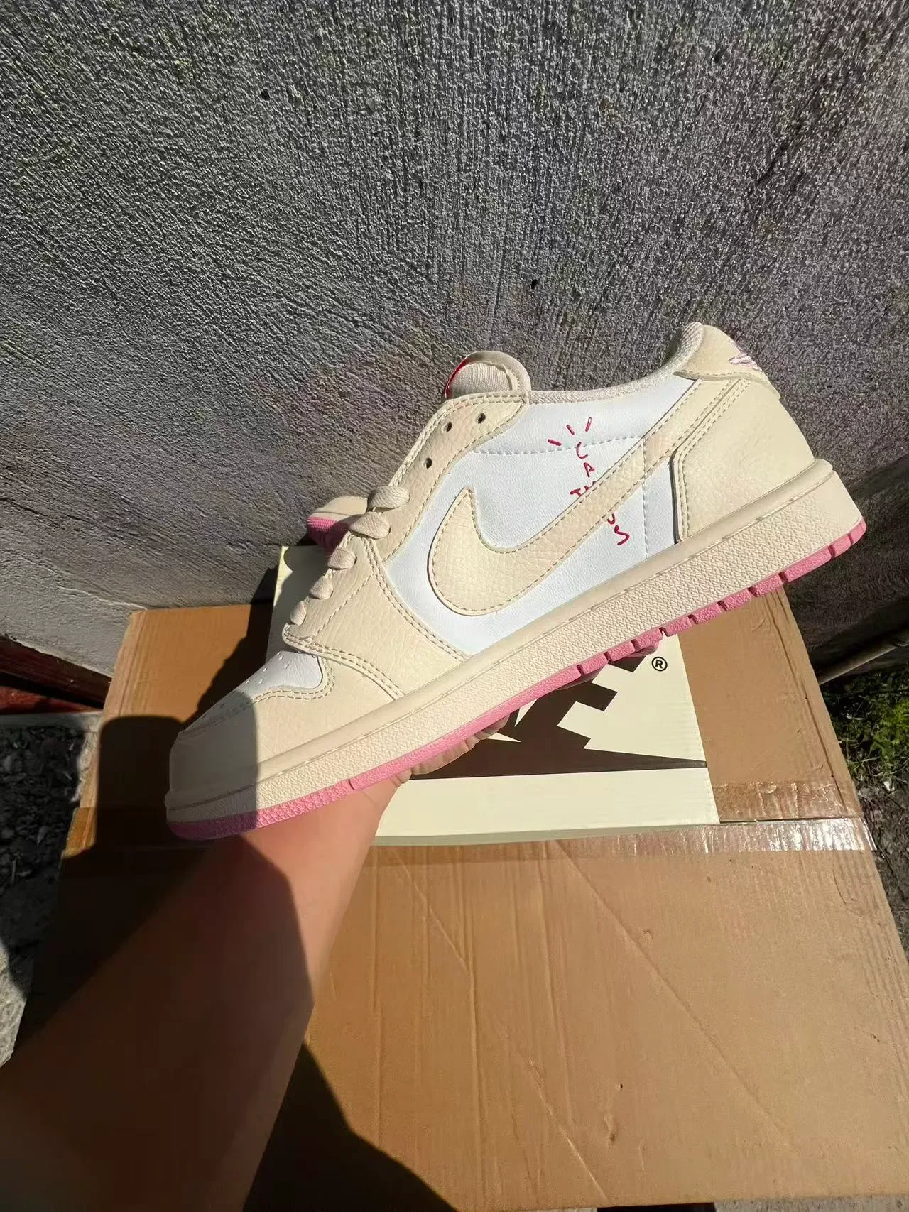 Nike Sneakers Lifestyle Beige et Rose, Cuir, Basses 5