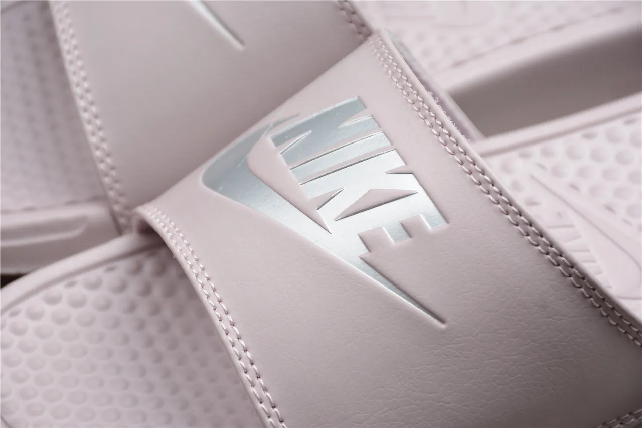 Nike Benassi Pink Silver Single-Strap Slide Molded Footbed Slippers 5