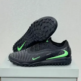 Nike Black Green Knit Upper Neon Swoosh Accents Turf Soccer Shoes