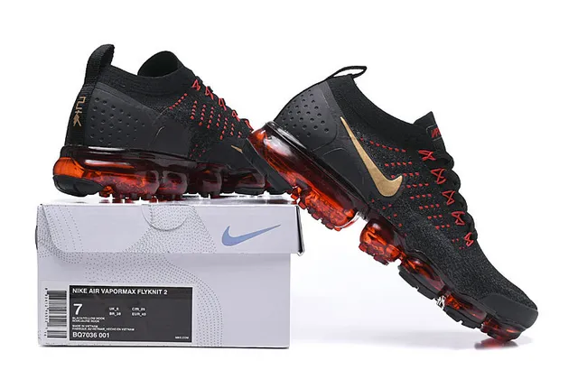 Nike Black Red Flyknit Upper Visible Air Cushioning Running Shoes 2