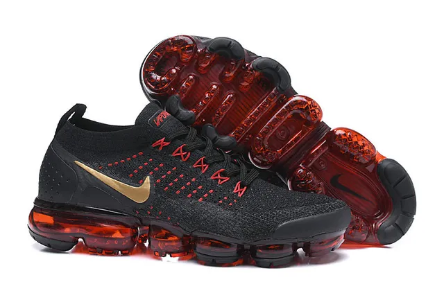 Nike Black Red Flyknit Upper Visible Air Cushioning Running Shoes 7