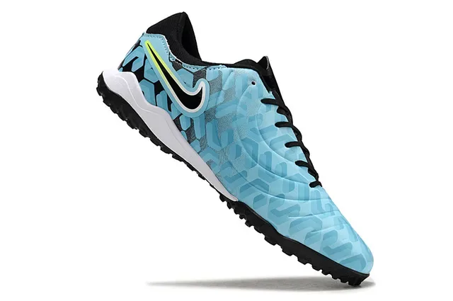 Nike Azul Negro Parte Superior Sintética Texturizada Padrão Hexagonal Embossado Sapatos de Futebol Turf 2