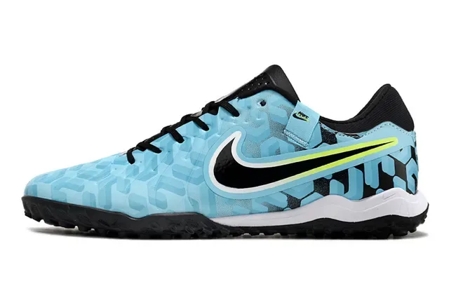 Nike Azul Negro Parte Superior Sintética Texturizada Padrão Hexagonal Embossado Sapatos de Futebol Turf 6