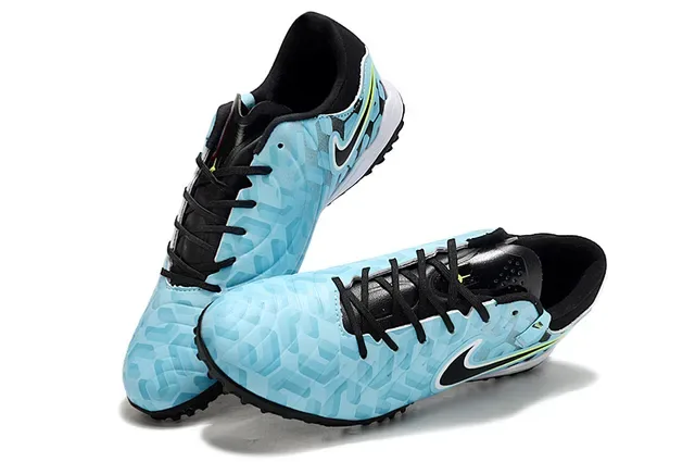 Nike Azul Negro Parte Superior Sintética Texturizada Padrão Hexagonal Embossado Sapatos de Futebol Turf 7