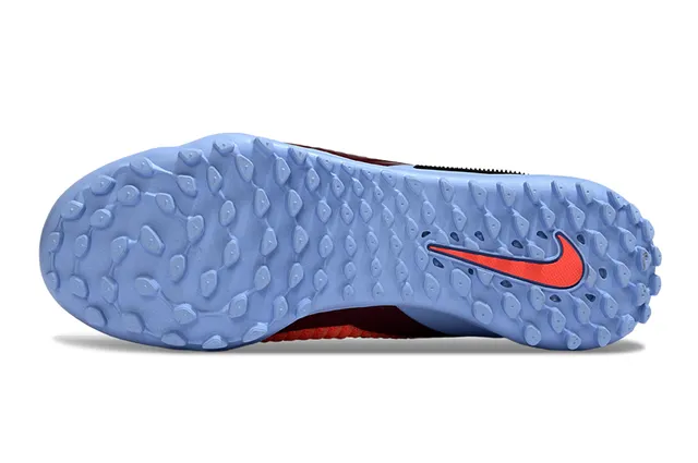 Nike أحذية كرة القدم للعشب الاصطناعي باللونين الأزرق والبرتقالي منخفضة القطع مع الجزء العلوي المحبوك وتغطية القفص الصناعي 5