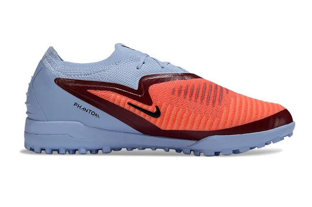 Nike أحذية كرة القدم للعشب الاصطناعي باللونين الأزرق والبرتقالي منخفضة القطع مع الجزء العلوي المحبوك وتغطية القفص الصناعي 7