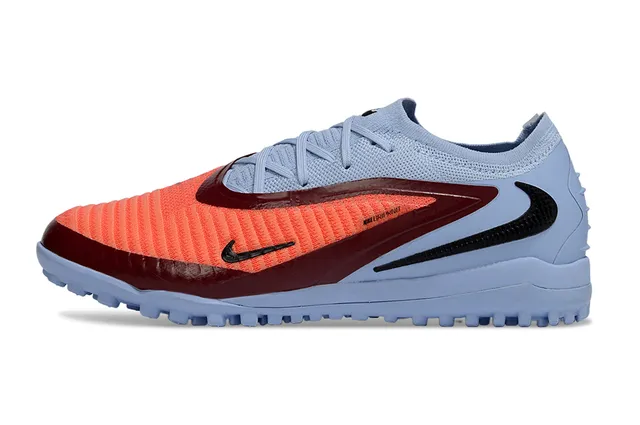 Nike أحذية كرة القدم للعشب الاصطناعي باللونين الأزرق والبرتقالي منخفضة القطع مع الجزء العلوي المحبوك وتغطية القفص الصناعي 8