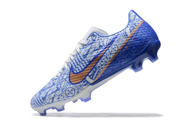 Nike Chaussures de football bleu orange à crampons moulés, tige graphique, pour terrain ferme 4