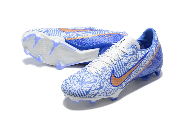 Nike Chaussures de football bleu orange à crampons moulés, tige graphique, pour terrain ferme 7