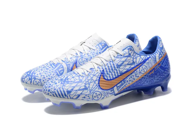 Nike Chaussures de football bleu orange à crampons moulés, tige graphique, pour terrain ferme 8