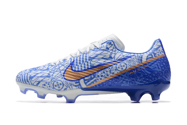 Nike Chaussures de football bleu orange à crampons moulés, tige graphique, pour terrain ferme 10