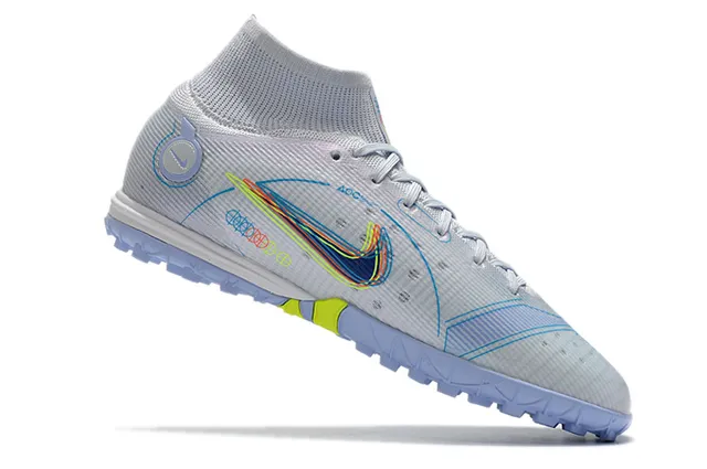 Nike Azul Laranja Colar de meias Sola translúcida Sapatos de futebol turf 2