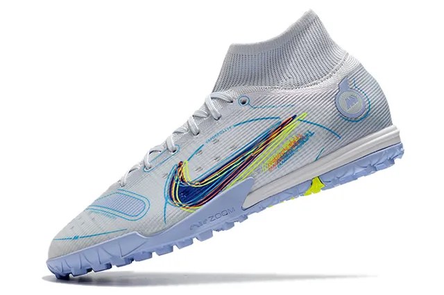Nike Azul Laranja Colar de meias Sola translúcida Sapatos de futebol turf 3