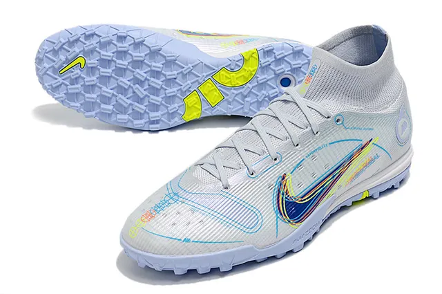 Nike Azul Laranja Colar de meias Sola translúcida Sapatos de futebol turf 4