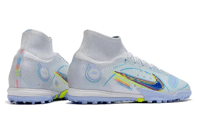Nike Azul Laranja Colar de meias Sola translúcida Sapatos de futebol turf 5