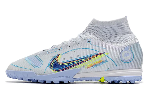 Nike Azul Laranja Colar de meias Sola translúcida Sapatos de futebol turf 8