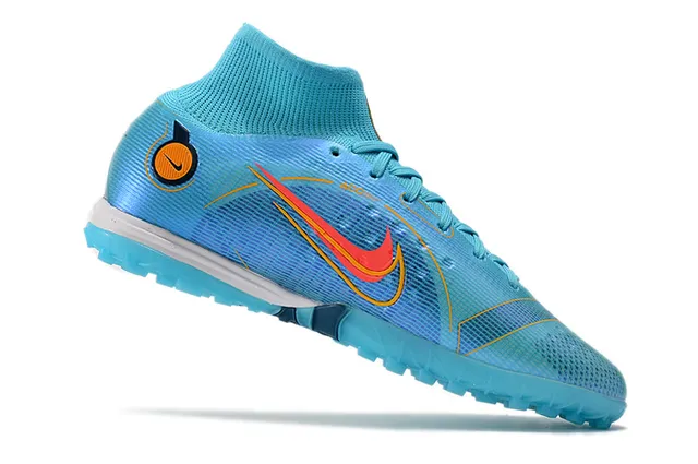Nike Azul Laranja Colar de meias Sola translúcida Sapatos de futebol turf 23