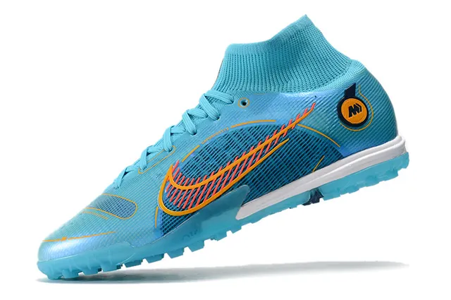 Nike Azul Laranja Colar de meias Sola translúcida Sapatos de futebol turf 24