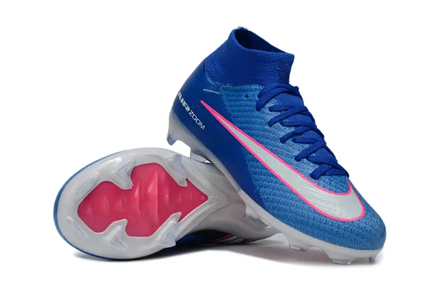Nike Blue Pink High-Cut Knit Upper Sock-Fit Collar Firm-Ground Soccer Shoes 2