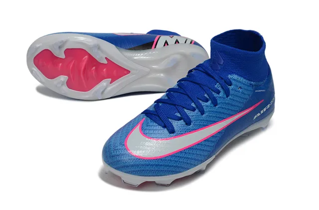 Nike Blue Pink High-Cut Knit Upper Sock-Fit Collar Firm-Ground Soccer Shoes 3