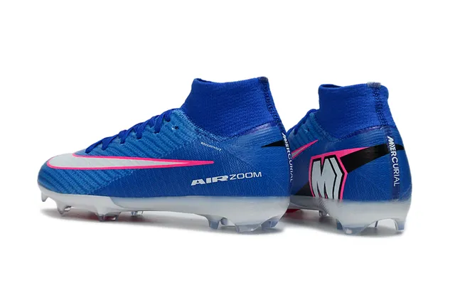 Nike Blue Pink High-Cut Knit Upper Sock-Fit Collar Firm-Ground Soccer Shoes 4