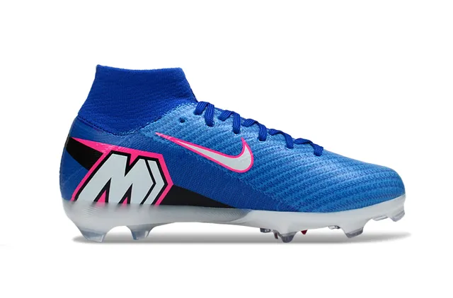 Nike Blue Pink High-Cut Knit Upper Sock-Fit Collar Firm-Ground Soccer Shoes 5