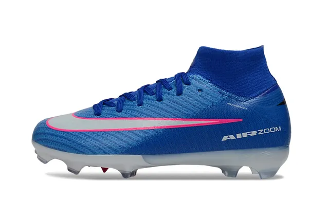 Nike Blue Pink High-Cut Knit Upper Sock-Fit Collar Firm-Ground Soccer Shoes 6