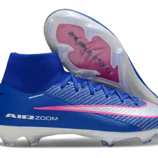 Nike chaussures de football bleu rose à col en maille, coupe haute, surface en maille, pour terrain ferme