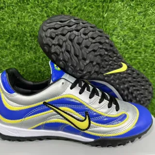 Nike 蓝色银色低帮系带合成波浪覆层草地足球鞋