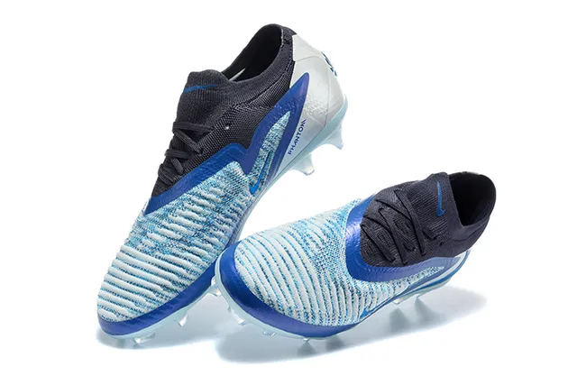 Nike chaussures de football bleu à empeigne en tricot transparent avec lacets asymétriques pour terrain ferme 2