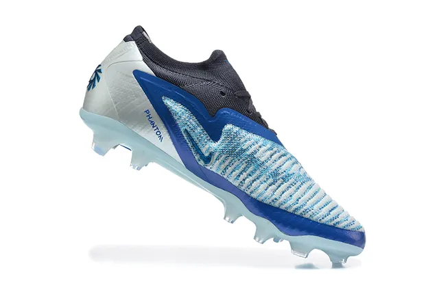 Nike chaussures de football bleu à empeigne en tricot transparent avec lacets asymétriques pour terrain ferme 3