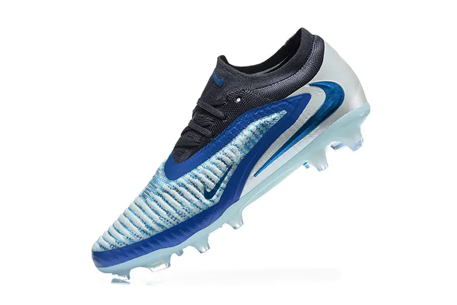 Nike chaussures de football bleu à empeigne en tricot transparent avec lacets asymétriques pour terrain ferme 4