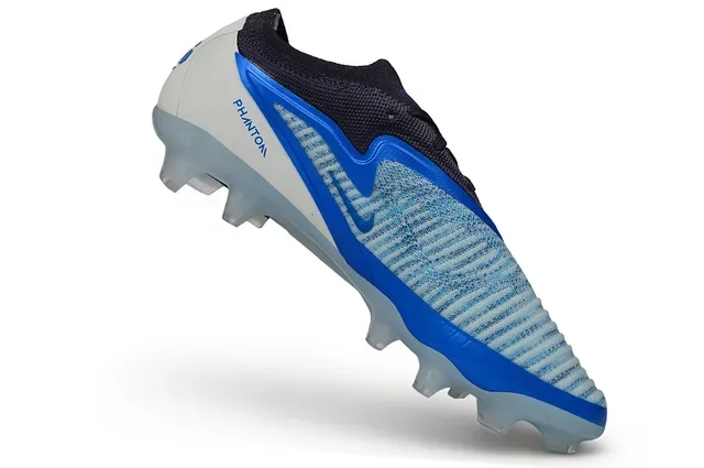 Nike Blue White Knit Upper Integrated Cage Overlay Firm-Ground Soccer Shoes 2