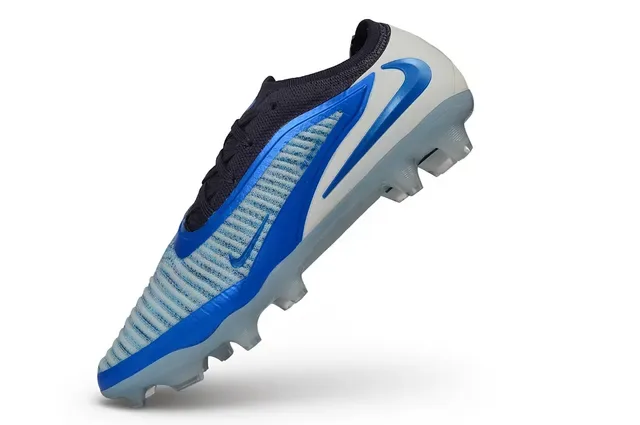 Nike Blue White Knit Upper Integrated Cage Overlay Firm-Ground Soccer Shoes 3