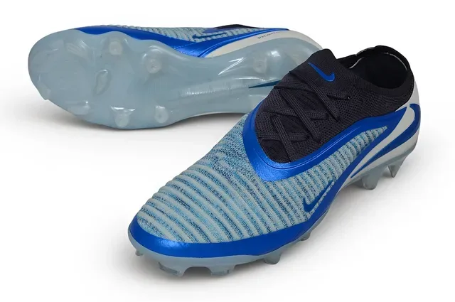Nike Blue White Knit Upper Integrated Cage Overlay Firm-Ground Soccer Shoes 4