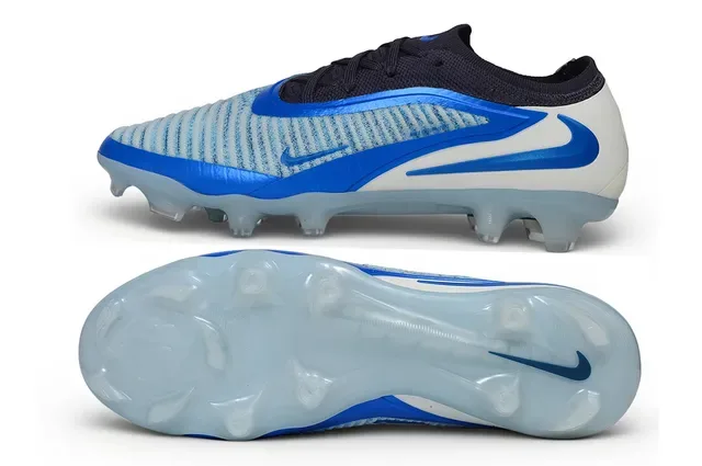 Nike Blue White Knit Upper Integrated Cage Overlay Firm-Ground Soccer Shoes 6