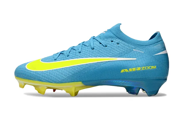 Nike Chaussures de Football Bleu et Jaune avec Upper en Knit, Plaque de Talon Transparente et Semelle Firm-Ground 8