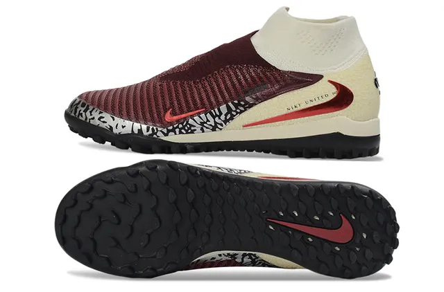 Nike Sapatos de futebol turf com upper de malha ajustável ao tornozelo baixo collar de tornozelo burdeos bege 5