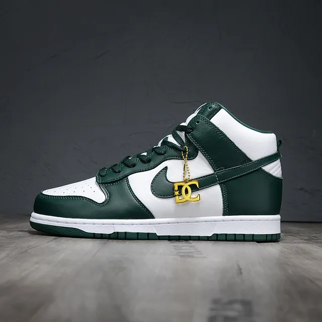Nike Dunk High White and Dark Green Basketball Shoes 6