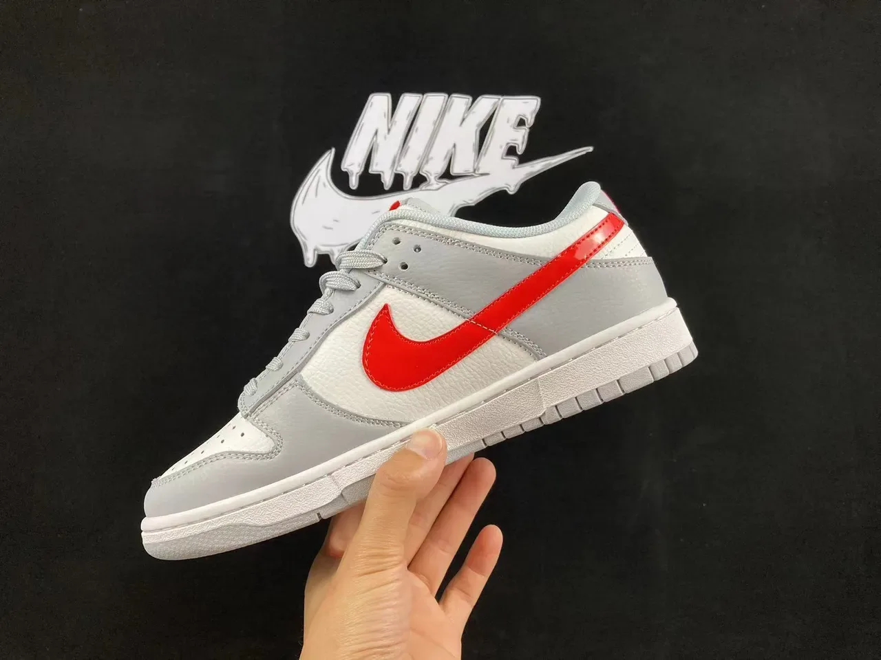 Nike Dunk Low Gray White Red Lifestyle Sneakers 4